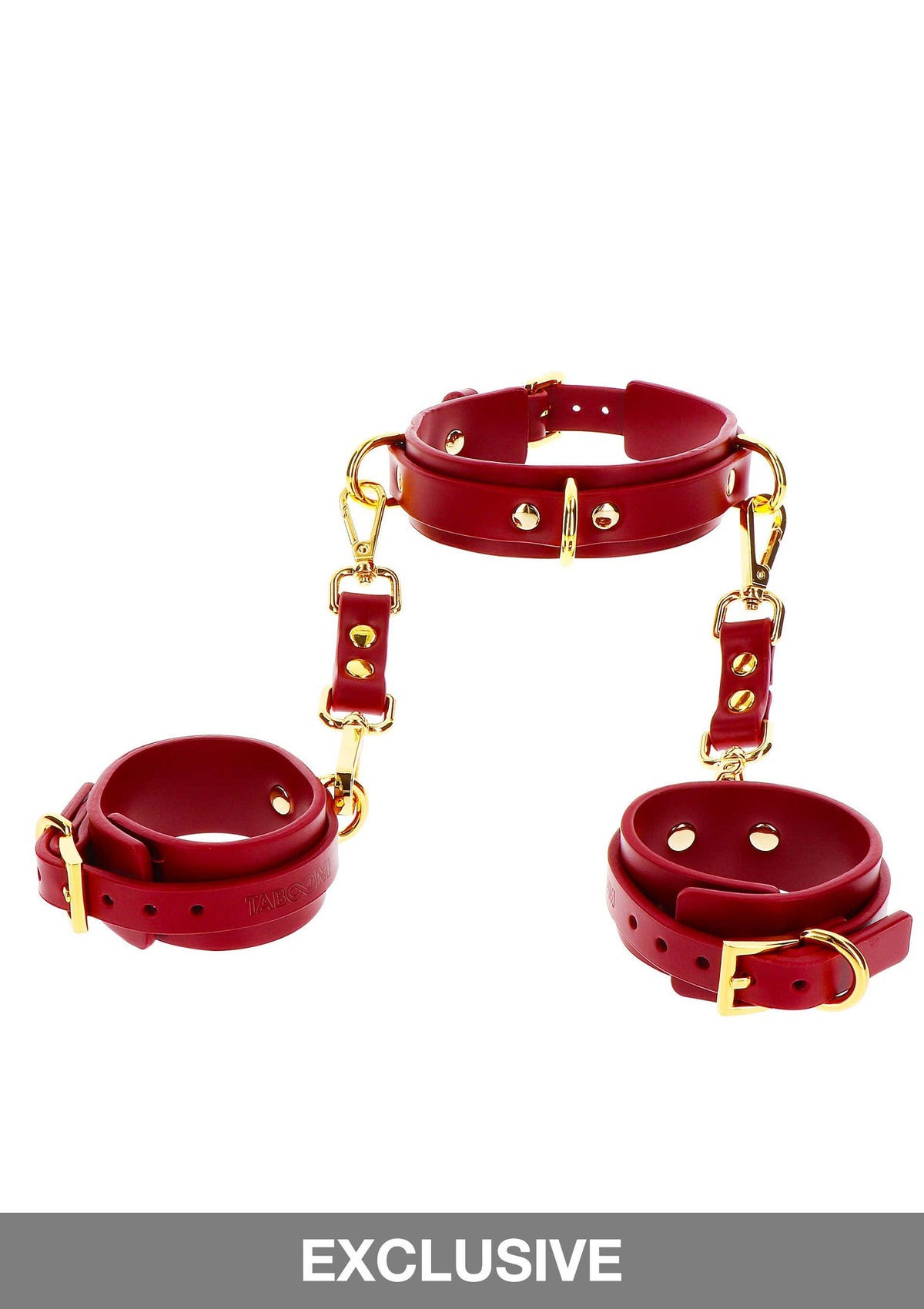 Taboom Bondage in Luxury D-Ring Collar and Wrist Cuffs