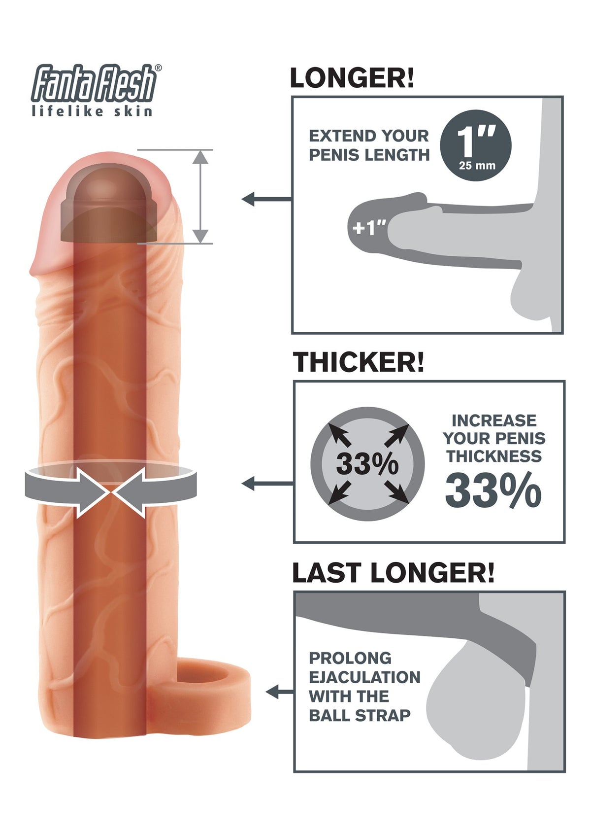 Pipedream Fantasy X-tensions Perfect 1' With Ball Strap