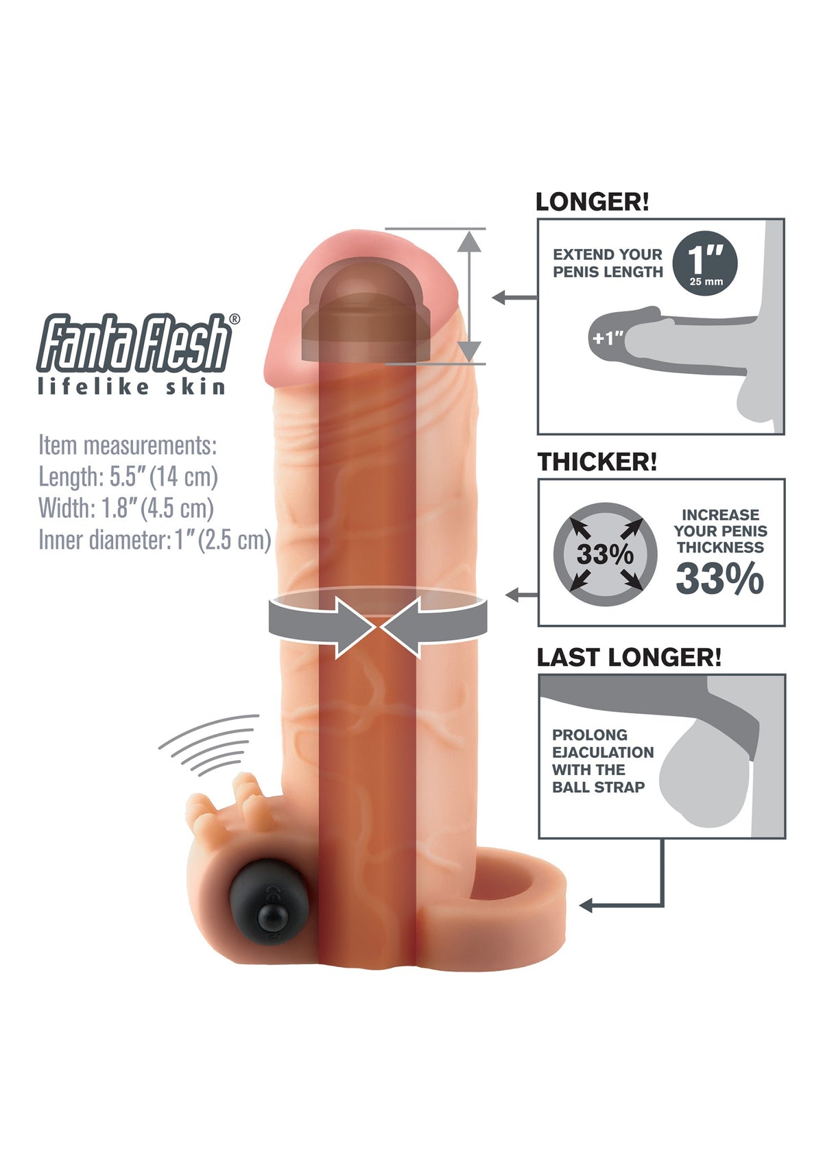 Pipedream Fantasy X-tensions FX Vibrating Real Feel 1'