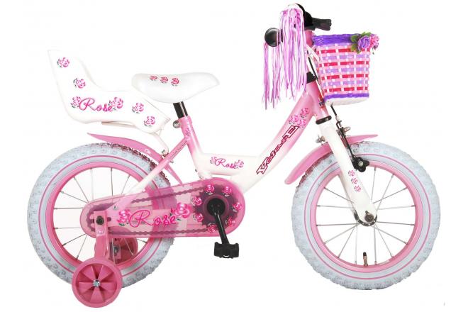 Volare Rose Kinderfiets - Meisjes - 14 inch - Roze/Wit - 95% afgemonteerd