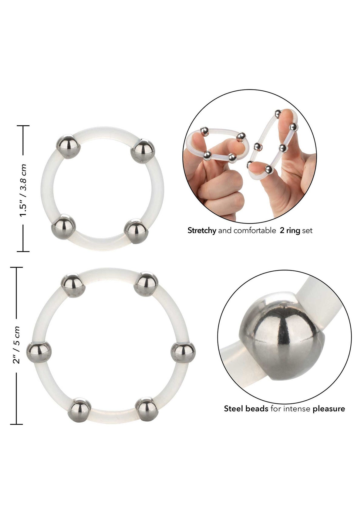 CalExotics Steel Beaded Silicone Ring Set
