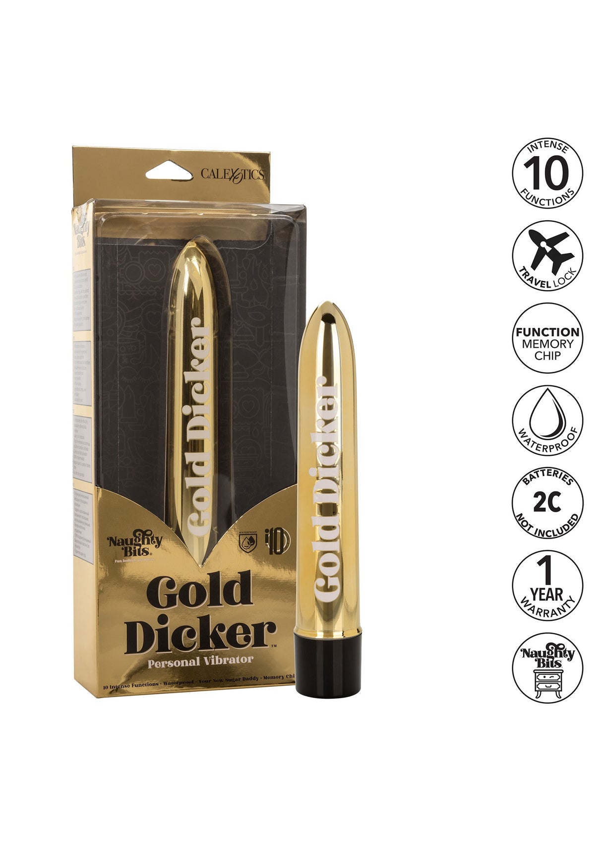 CalExotics Naughty Bits Gold Dicker Personal Vibrator