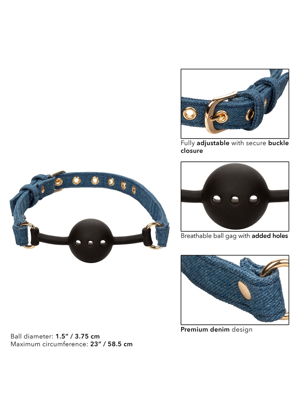 CalExotics Ride 'em Premium Denim Collection Ball Gag