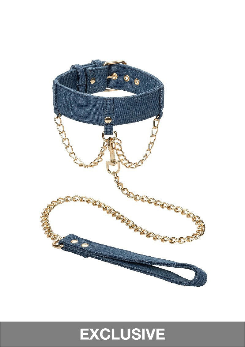 CalExotics Ride 'em Premium Denim Collection Collar with Leash