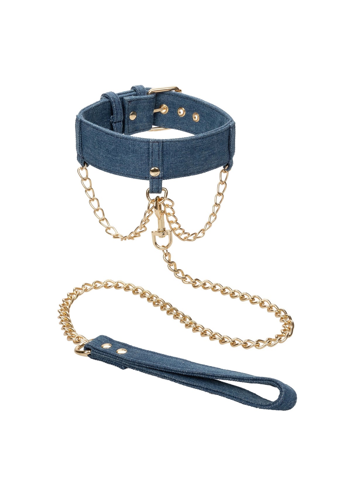 CalExotics Ride 'em Premium Denim Collection Collar with Leash