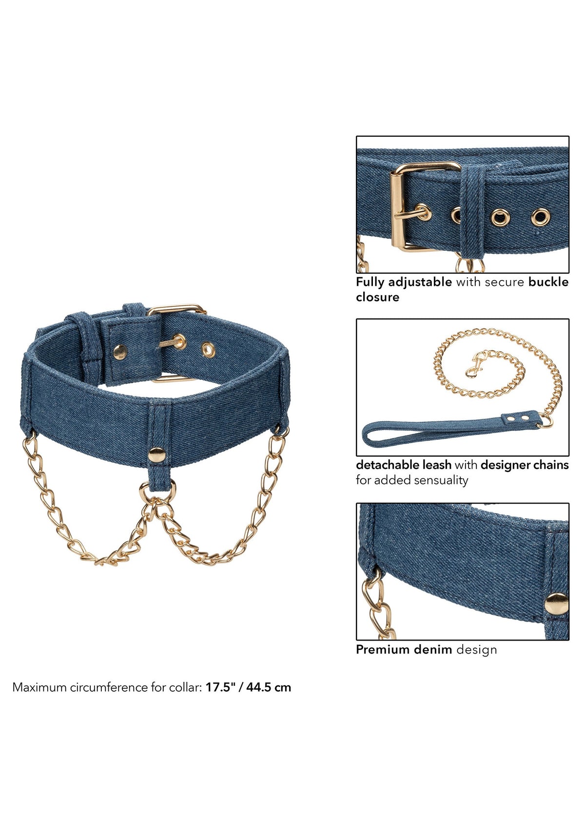 CalExotics Ride 'em Premium Denim Collection Collar with Leash