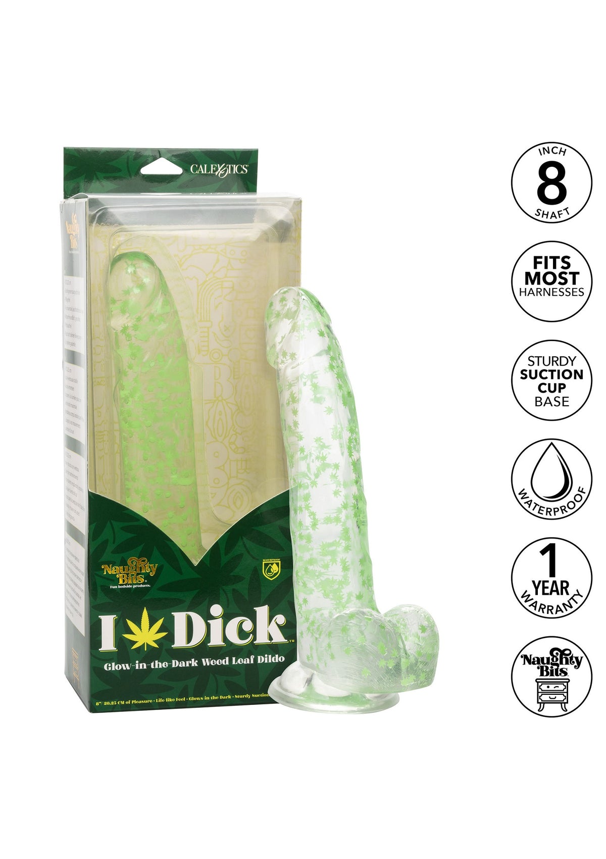 CalExotics Naughty Bits I Leaf Dick Glow-In-The-Dark Weed Leaf Dildo