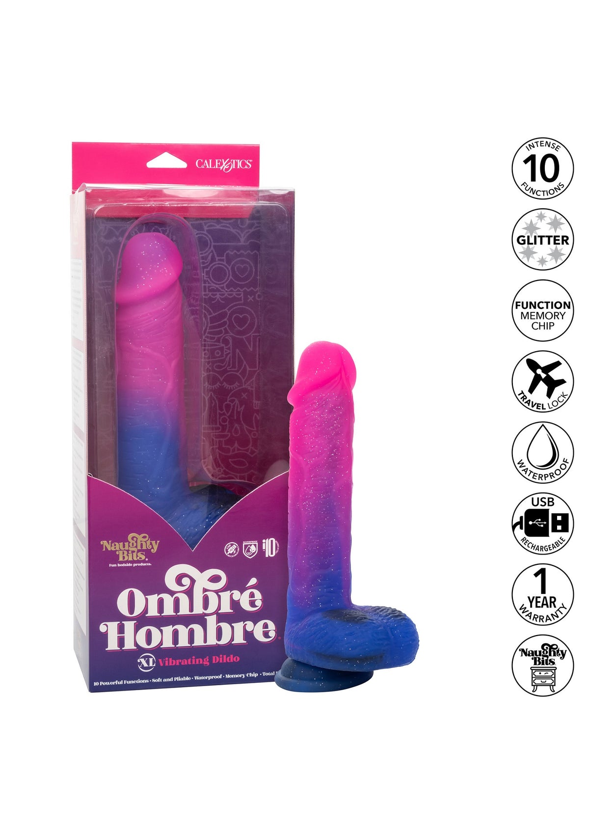 CalExotics Naughty Bits Ombré Hombre XL Vibrating Dildo