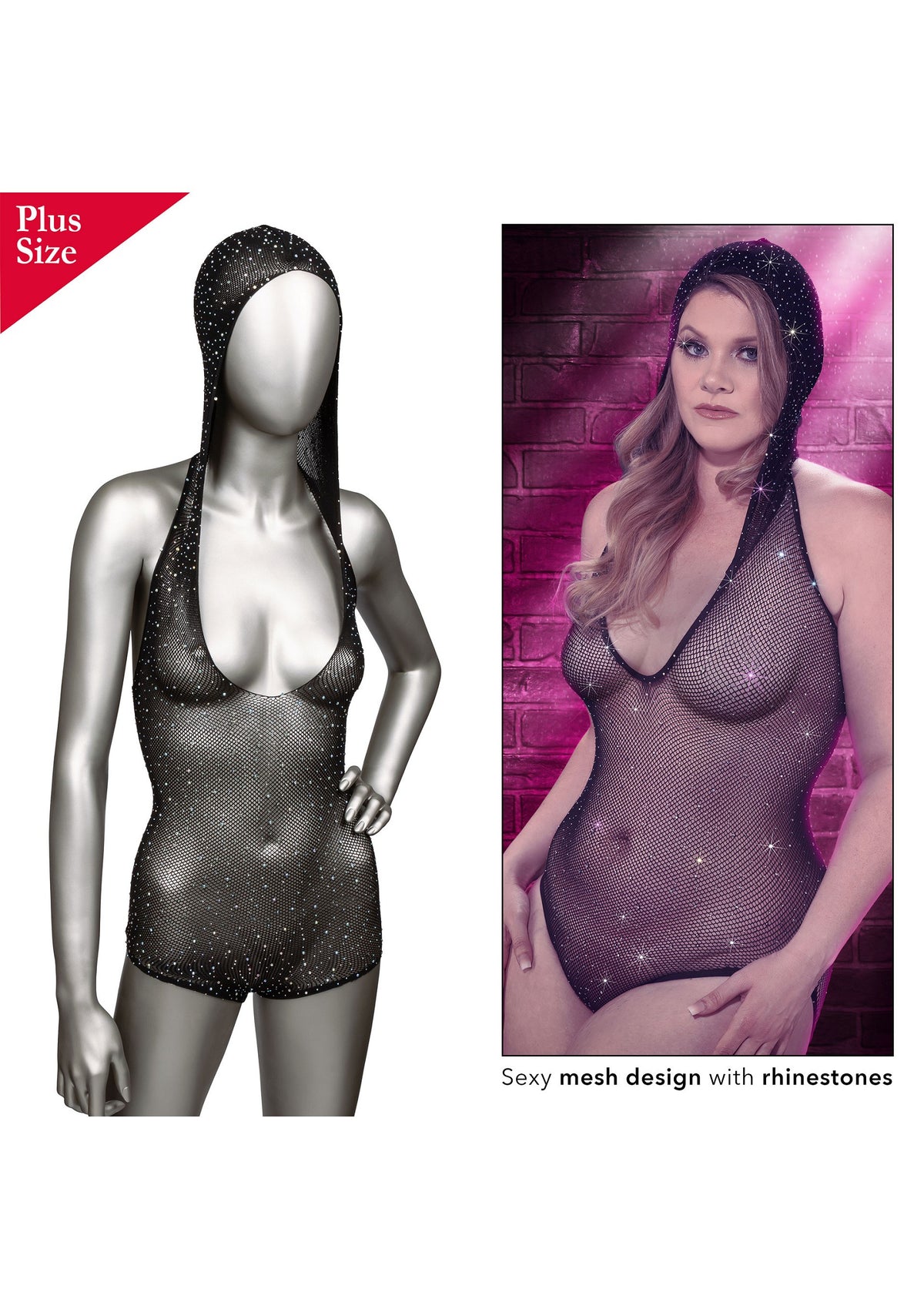 CalExotics Radiance Plus Size Hooded Deep V Body Suit