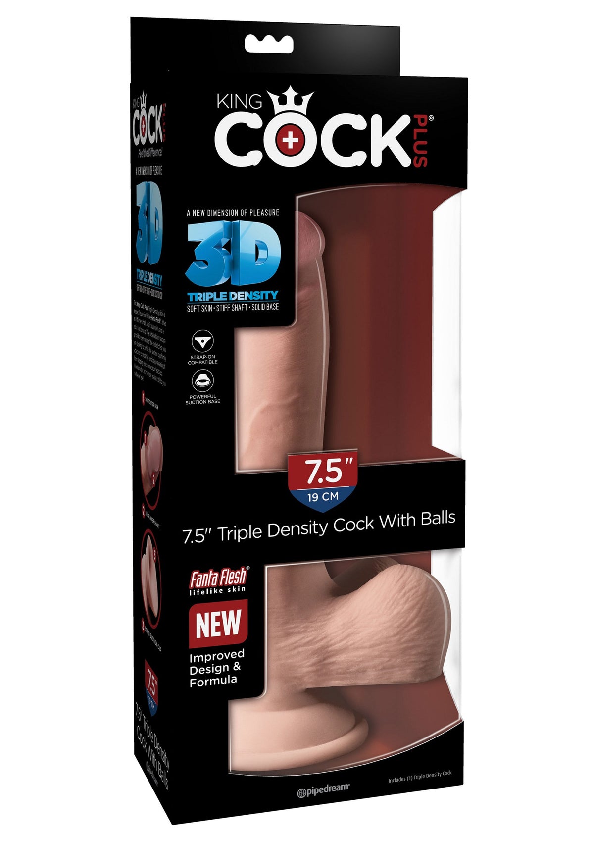 Pipedream King Cock 3D Cock with Balls 7.5'