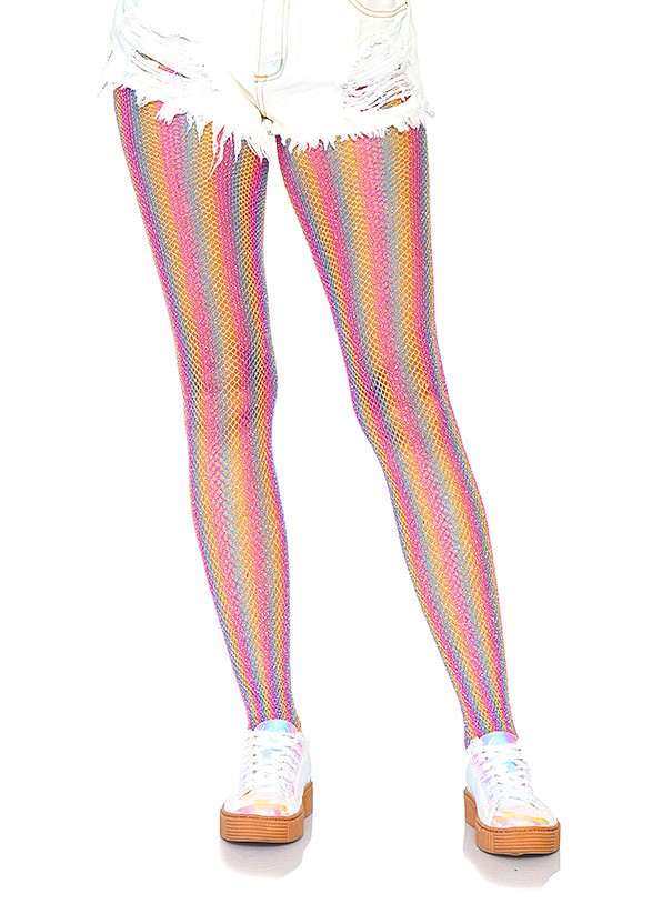 Leg Avenue Lurex rainbow fishnet tights