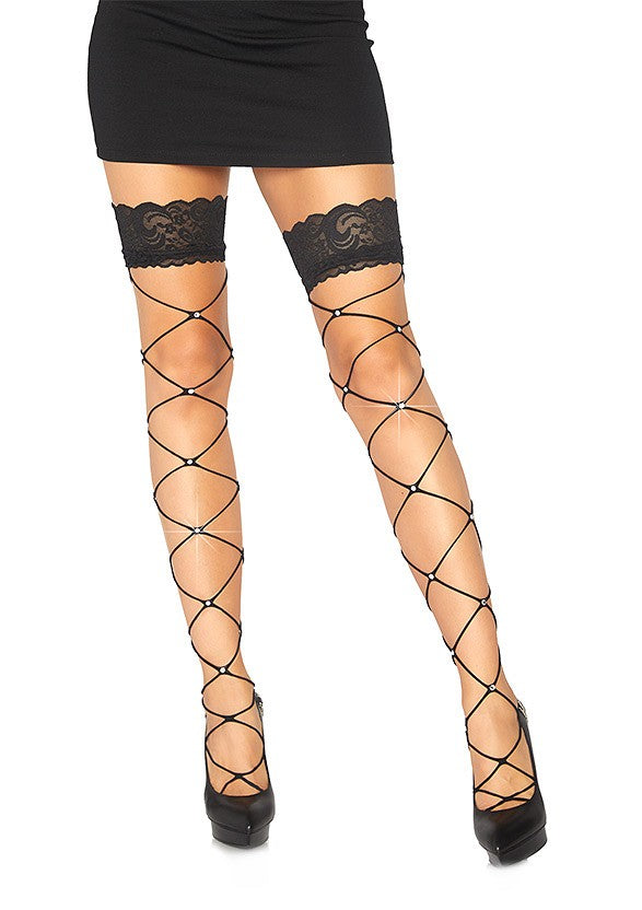 Leg Avenue Wide net thigh high with chrystal