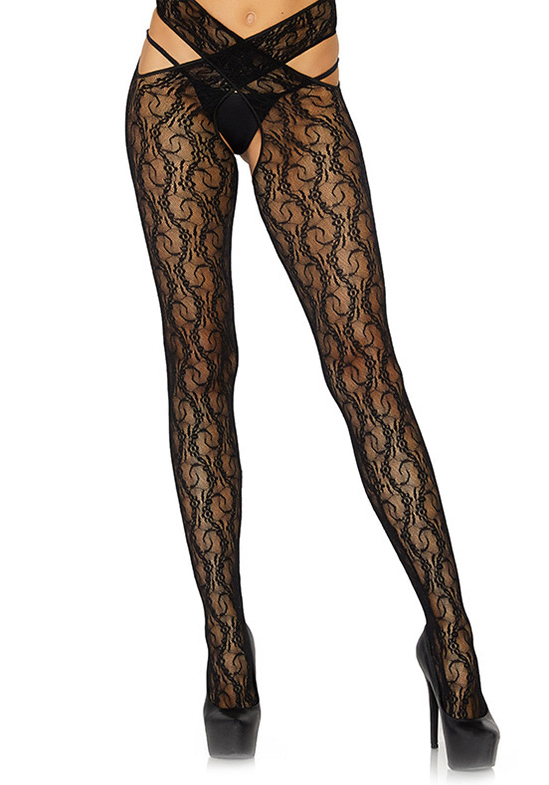 Leg Avenue floral crotchless wrap tights