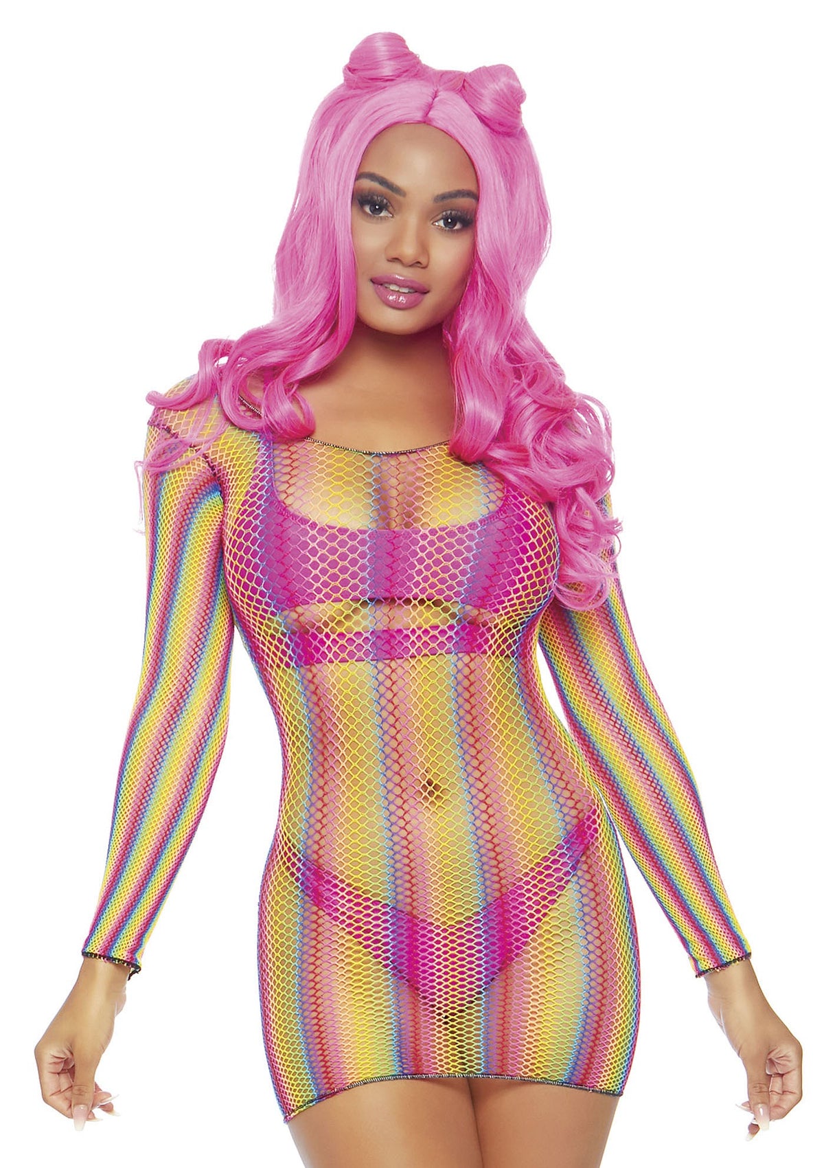 Leg Avenue Rainbow fishnet mini dress