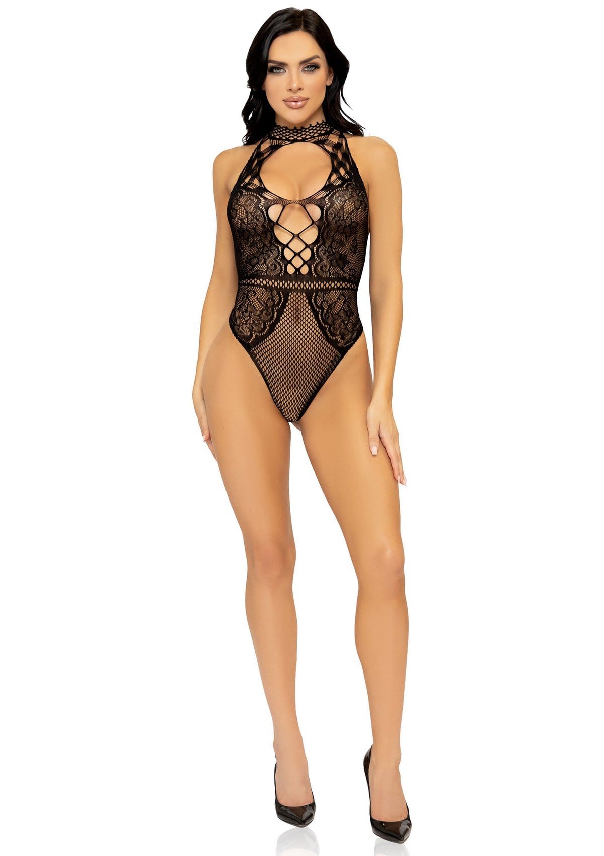 Leg Avenue Net And Lace Keyhole Bodysuit