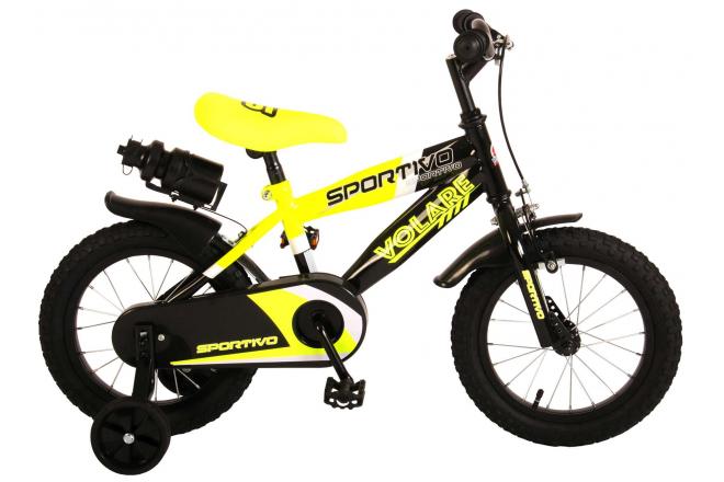 Volare Sportivo Kinderfiets - Jongens - 14 inch - Neon Geel/Zwart - 95% afgemonteerd